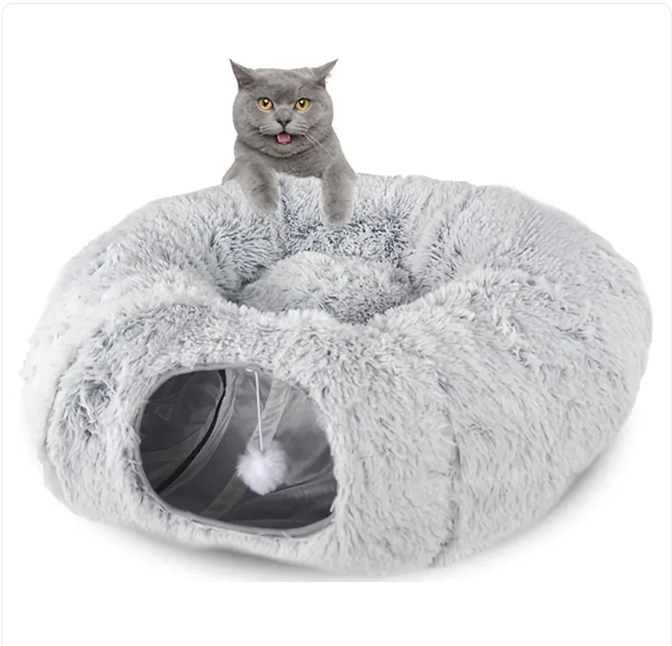 Cozy Plush Cat Tunnel and Nest - Foldable Winter Pet Kennel