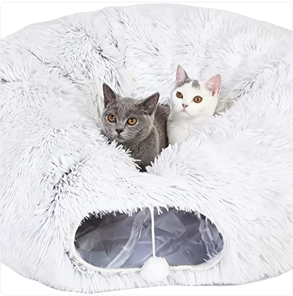 Cozy Plush Cat Tunnel and Nest - Foldable Winter Pet Kennel